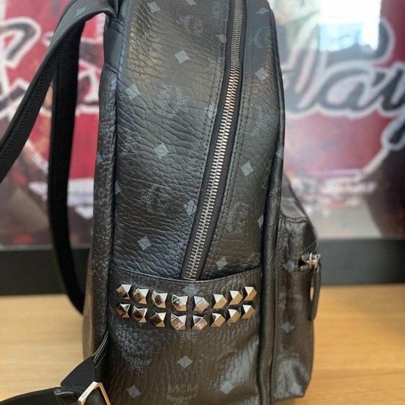 MCM BLACK STUDDED BACKPACK
